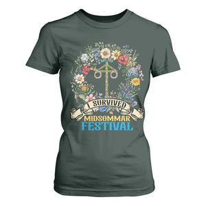 Funny I Survived Midsommar Festival T Shirt For Women Sweden Summer Festival Maypole TS11 Dark Forest Green Print Your Wear