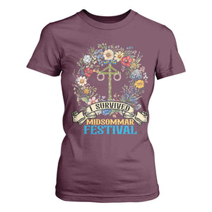 Funny I Survived Midsommar Festival T Shirt For Women Sweden Summer Festival Maypole TS11 Maroon Print Your Wear