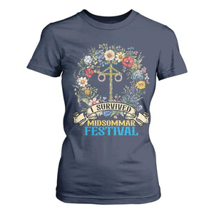Funny I Survived Midsommar Festival T Shirt For Women Sweden Summer Festival Maypole TS11 Navy Print Your Wear