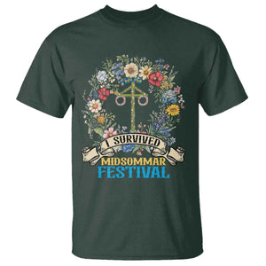 Funny I Survived Midsommar Festival T Shirt Sweden Summer Festival Maypole TS11 Dark Forest Green Print Your Wear