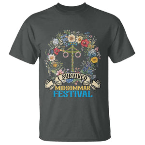Funny I Survived Midsommar Festival T Shirt Sweden Summer Festival Maypole TS11 Dark Heather Print Your Wear