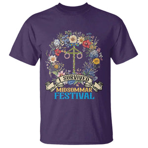 Funny I Survived Midsommar Festival T Shirt Sweden Summer Festival Maypole TS11 Purple Print Your Wear