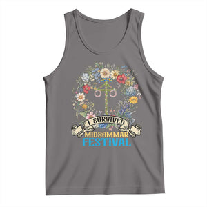 Funny I Survived Midsommar Festival Tank Top Sweden Summer Festival Maypole TS11 Deep Heather Print Your Wear