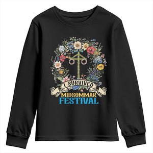 Funny I Survived Midsommar Festival Youth Sweatshirt Sweden Summer Festival Maypole TS11 Black Print Your Wear