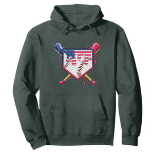 Funny Ice Cream Baseball Drip American Flag Hoodie 4th Of July TS11 Dark Forest Green Print Your Wear