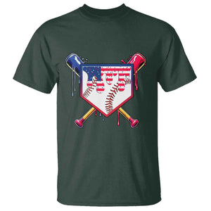 Funny Ice Cream Baseball Drip American Flag T Shirt 4th Of July TS11 Dark Forest Green Print Your Wear