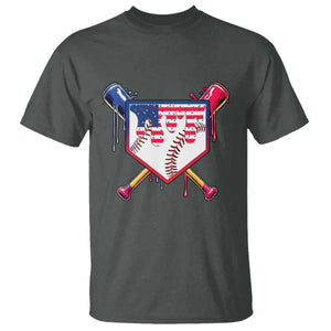 Funny Ice Cream Baseball Drip American Flag T Shirt 4th Of July TS11 Dark Heather Print Your Wear