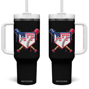 Funny Ice Cream Baseball Drip American Flag Tumbler With Handle 4th Of July TS11 One Size: 40 oz Black Print Your Wear