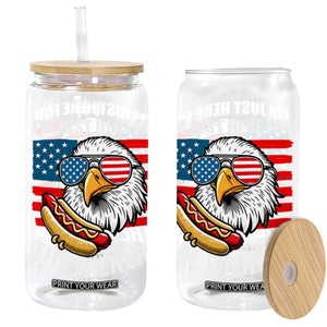 Funny I'm Just Here For The Wieners Glass Can 4th Of July Bald Eagle Hot Dog Lover TS11 Black Print Your Wear