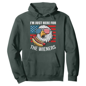 Funny I'm Just Here For The Wieners Hoodie 4th Of July Bald Eagle Hot Dog Lover TS11 Dark Forest Green Print Your Wear