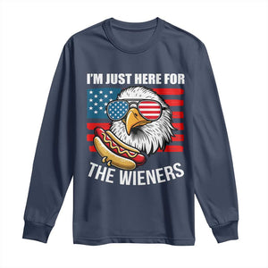 Funny I'm Just Here For The Wieners Long Sleeve Shirt 4th Of July Bald Eagle Hot Dog Lover TS11 Navy Print Your Wear