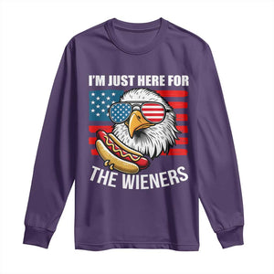 Funny I'm Just Here For The Wieners Long Sleeve Shirt 4th Of July Bald Eagle Hot Dog Lover TS11 Purple Print Your Wear
