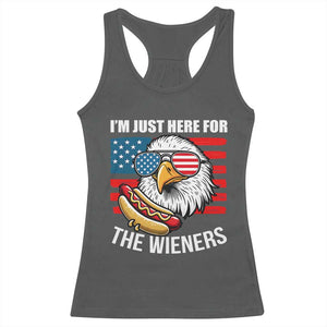 Funny I'm Just Here For The Wieners Racerback Tank Top 4th Of July Bald Eagle Hot Dog Lover TS11 Dark Heather Print Your Wear