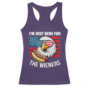 Funny I'm Just Here For The Wieners Racerback Tank Top 4th Of July Bald Eagle Hot Dog Lover TS11 Purple Print Your Wear