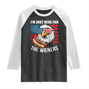 Funny I'm Just Here For The Wieners Raglan Shirt 4th Of July Bald Eagle Hot Dog Lover TS11 Black White Print Your Wear