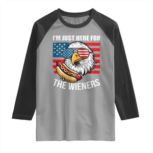 Funny I'm Just Here For The Wieners Raglan Shirt 4th Of July Bald Eagle Hot Dog Lover TS11 Sport Gray Black Print Your Wear