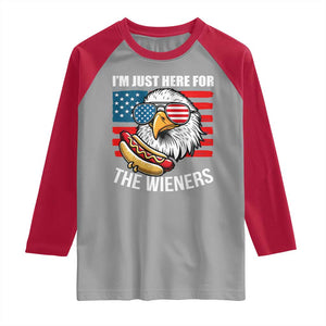 Funny I'm Just Here For The Wieners Raglan Shirt 4th Of July Bald Eagle Hot Dog Lover TS11 Sport Gray Red Print Your Wear