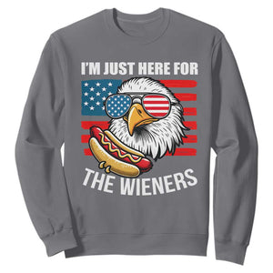 Funny I'm Just Here For The Wieners Sweatshirt 4th Of July Bald Eagle Hot Dog Lover TS11 Charcoal Print Your Wear
