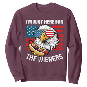 Funny I'm Just Here For The Wieners Sweatshirt 4th Of July Bald Eagle Hot Dog Lover TS11 Maroon Print Your Wear
