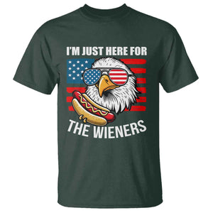 Funny I'm Just Here For The Wieners T Shirt 4th Of July Bald Eagle Hot Dog Lover TS11 Dark Forest Green Print Your Wear