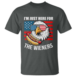 Funny I'm Just Here For The Wieners T Shirt 4th Of July Bald Eagle Hot Dog Lover TS11 Dark Heather Print Your Wear