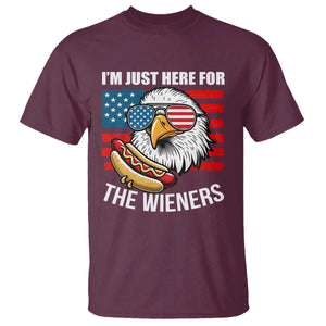 Funny I'm Just Here For The Wieners T Shirt 4th Of July Bald Eagle Hot Dog Lover TS11 Maroon Print Your Wear