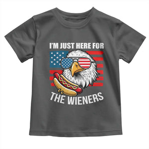 Funny I'm Just Here For The Wieners Toddler T Shirt 4th Of July Bald Eagle Hot Dog Lover TS11 Dark Heather Print Your Wear