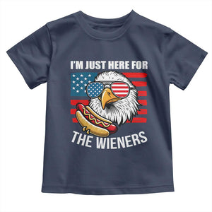 Funny I'm Just Here For The Wieners Toddler T Shirt 4th Of July Bald Eagle Hot Dog Lover TS11 Navy Print Your Wear