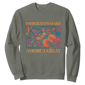 Funny Immigrants Make America Great Sweatshirt Floral Flower Birds Human Rights TS11 Military Green Print Your Wear