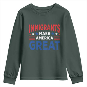Funny Immigrants Make America Great Youth Sweatshirt Stars Stripes TS11 Dark Forest Green Print Your Wear