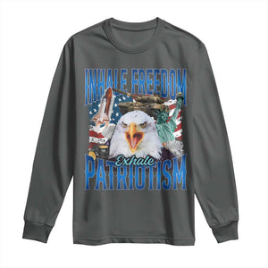 Funny Inhale Freedom Exhale Patriotism Long Sleeve Shirt American Pride Eagle 4th Of July TS11 Dark Heather Print Your Wear