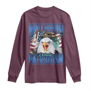 Funny Inhale Freedom Exhale Patriotism Long Sleeve Shirt American Pride Eagle 4th Of July TS11 Maroon Print Your Wear