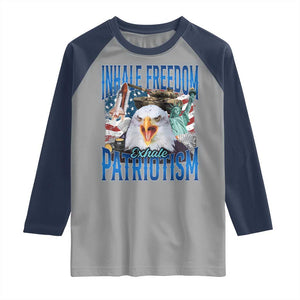 Funny Inhale Freedom Exhale Patriotism Raglan Shirt American Pride Eagle 4th Of July TS11 Sport Gray Navy Print Your Wear