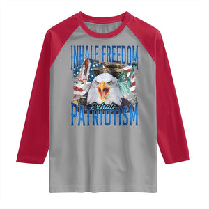 Funny Inhale Freedom Exhale Patriotism Raglan Shirt American Pride Eagle 4th Of July TS11 Sport Gray Red Print Your Wear