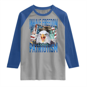 Funny Inhale Freedom Exhale Patriotism Raglan Shirt American Pride Eagle 4th Of July TS11 Sport Gray Royal Print Your Wear