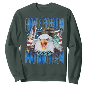 Funny Inhale Freedom Exhale Patriotism Sweatshirt American Pride Eagle 4th Of July TS11 Dark Forest Green Print Your Wear