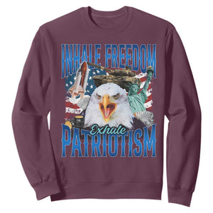 Funny Inhale Freedom Exhale Patriotism Sweatshirt American Pride Eagle 4th Of July TS11 Maroon Print Your Wear