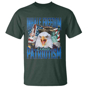 Funny Inhale Freedom Exhale Patriotism T Shirt American Pride Eagle 4th Of July TS11 Dark Forest Green Print Your Wear