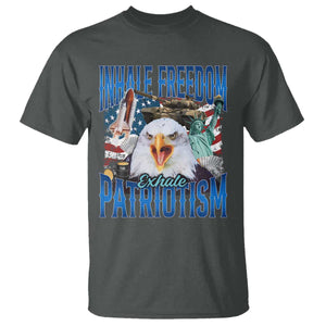Funny Inhale Freedom Exhale Patriotism T Shirt American Pride Eagle 4th Of July TS11 Dark Heather Print Your Wear
