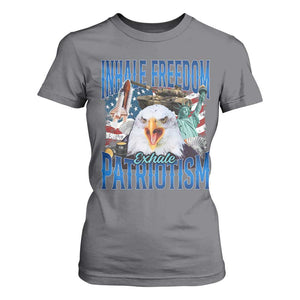 Funny Inhale Freedom Exhale Patriotism T Shirt For Women American Pride Eagle 4th Of July TS11 Charcoal Print Your Wear