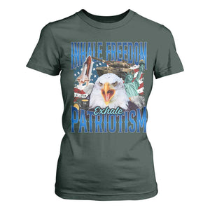 Funny Inhale Freedom Exhale Patriotism T Shirt For Women American Pride Eagle 4th Of July TS11 Dark Forest Green Print Your Wear