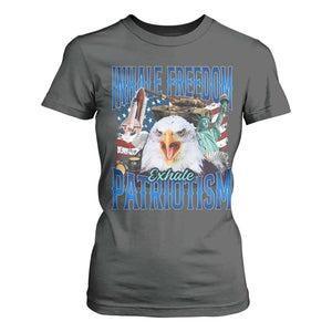 Funny Inhale Freedom Exhale Patriotism T Shirt For Women American Pride Eagle 4th Of July TS11 Dark Heather Print Your Wear