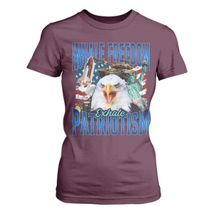 Funny Inhale Freedom Exhale Patriotism T Shirt For Women American Pride Eagle 4th Of July TS11 Maroon Print Your Wear