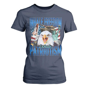 Funny Inhale Freedom Exhale Patriotism T Shirt For Women American Pride Eagle 4th Of July TS11 Navy Print Your Wear