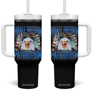 Funny Inhale Freedom Exhale Patriotism Tumbler With Handle American Pride Eagle 4th Of July TS11 One Size: 40 oz Black Print Your Wear