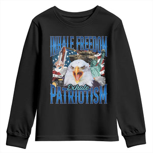 Funny Inhale Freedom Exhale Patriotism Youth Sweatshirt American Pride Eagle 4th Of July TS11 Black Print Your Wear