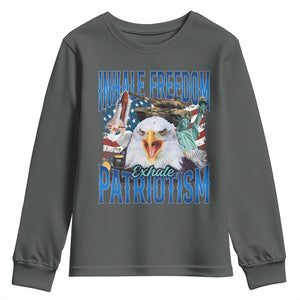 Funny Inhale Freedom Exhale Patriotism Youth Sweatshirt American Pride Eagle 4th Of July TS11 Dark Heather Print Your Wear