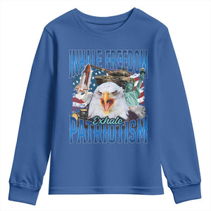 Funny Inhale Freedom Exhale Patriotism Youth Sweatshirt American Pride Eagle 4th Of July TS11 Royal Blue Print Your Wear