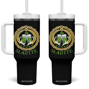 Funny Irish Beer Drinking St Patrick's Day Slainte Tumbler With Handle Claddagh Ring Celtic Shamrock TS11 One Size: 40 oz Black Print Your Wear