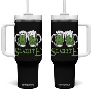Funny Irish Beer Drinking Tumbler With Handle Slainte St Patrick's Day Shamrock Beer Mugs TS11 One Size: 40 oz Black Print Your Wear